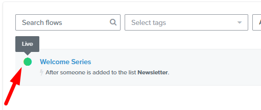 live series in Klaviyo's Flow screen
