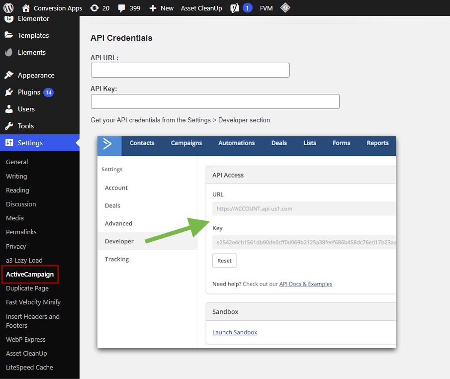 Active Campaign - WordPress plugin - Settings