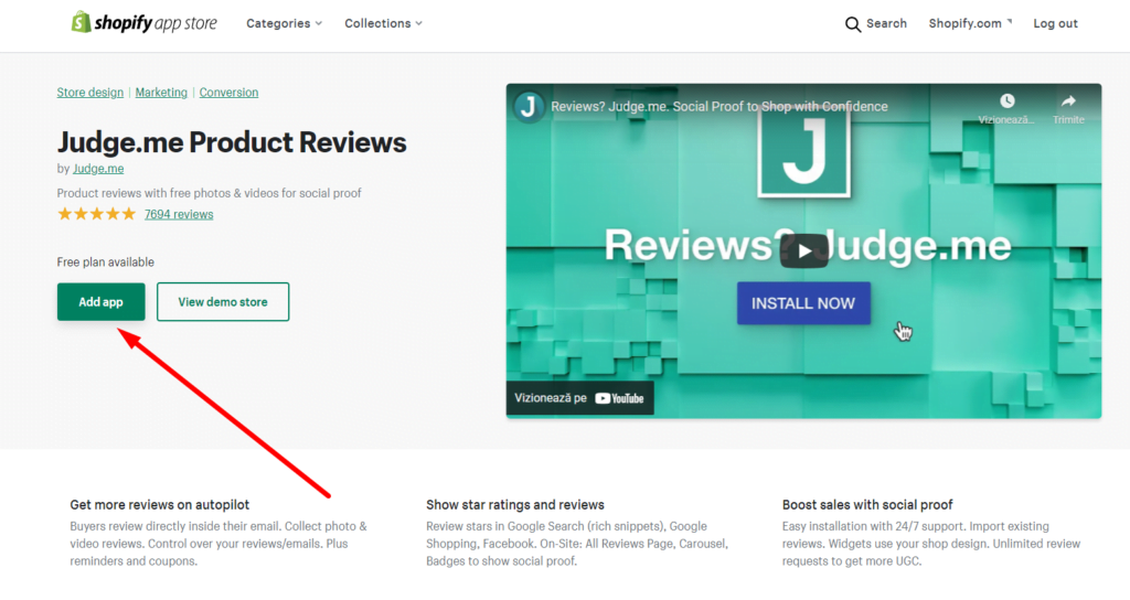 Add an app in Shopify for product reviews