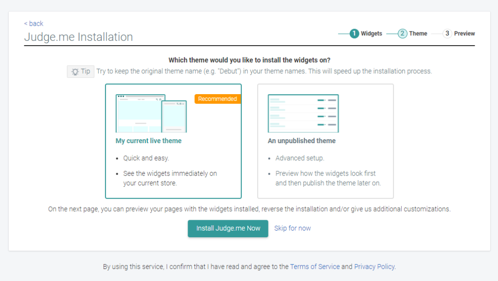 Select app theme in Shopify