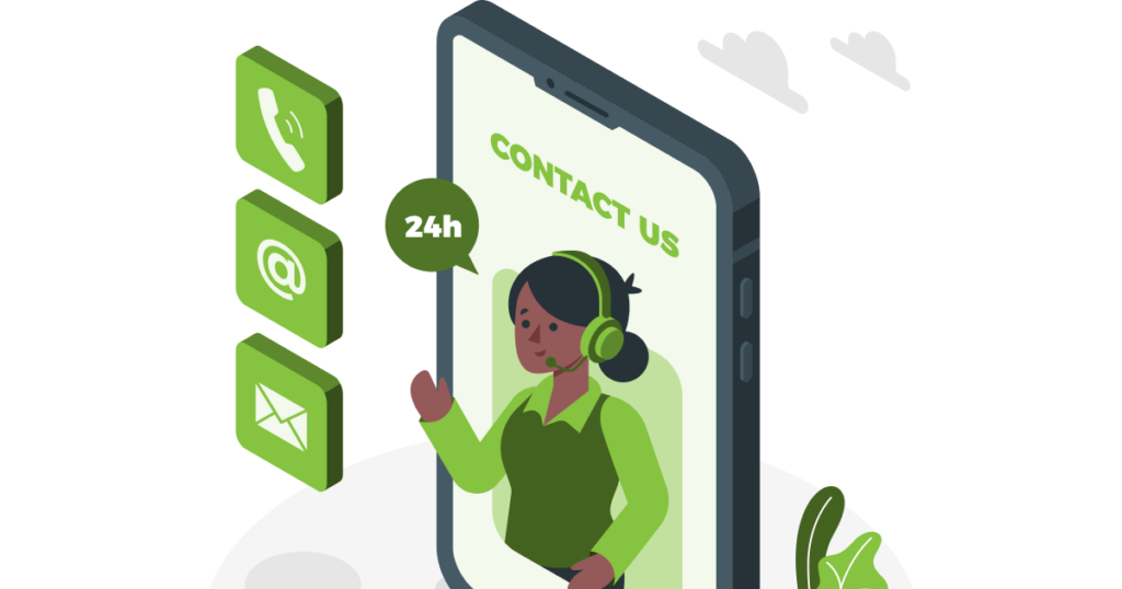 Best local SEO services 4 Dive into Local Directories - Illustration that shows a woman inside a phone saying to contact us through phone and email